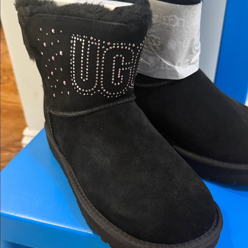 UGG Black Suede Boots with Studded Logo Brand New size 7